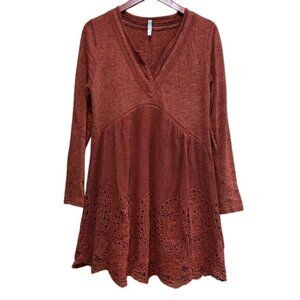 Monoreno Crochet Boho Babydoll Long Sleeve Dress Small